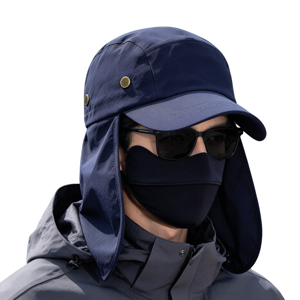 Outdoor Sun Shade Hat with Neck Flap Baseball Cap for Men Women Blue