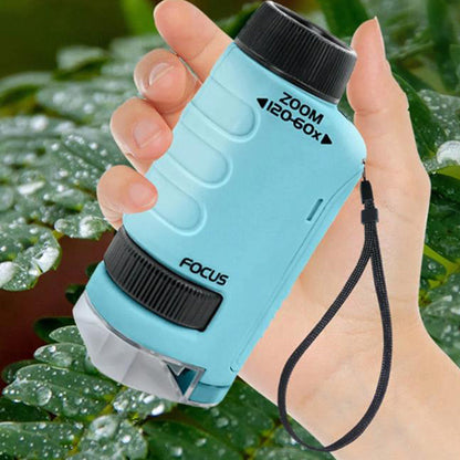 60X-120X Pocket Kids Microscope Portable Handheld Miniscope Blue