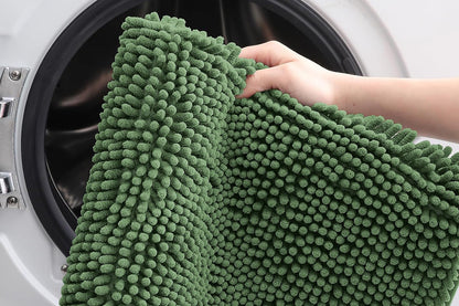 Two Layers Bath Mat 40x60cm Thick Soft Absorbent Chenille Bath Rug Mat-Green