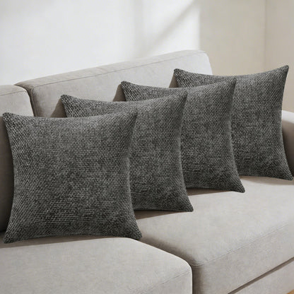 4 Pack Chenille Knit Throw Pillow Covers for Couch Bed -Grey