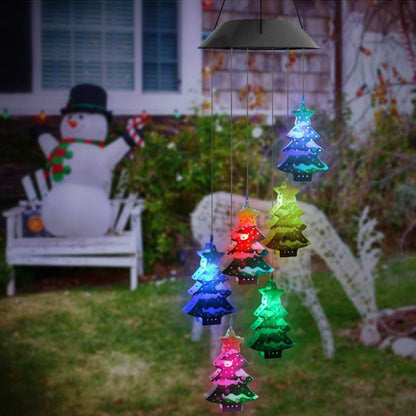 2pcs LED Solar Christmas Tree Wind Chime Lights -Black