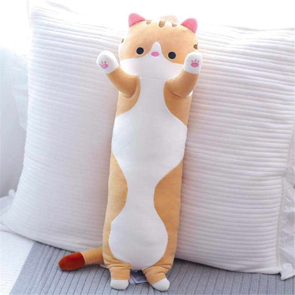 Cat Shape Long Throw Pillow Stuffed Cute Doll Cushion Orange