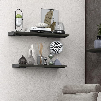 Set of 3Pcs Wall Mounted Wood Floating Shelves Storage Display Racks Black