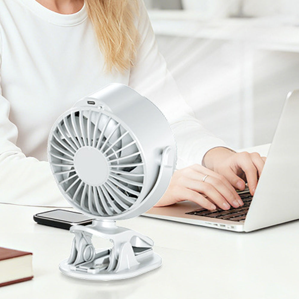 100 Level Digital Clip Fan 720 Degree Airflow Portable Car Fan - White
