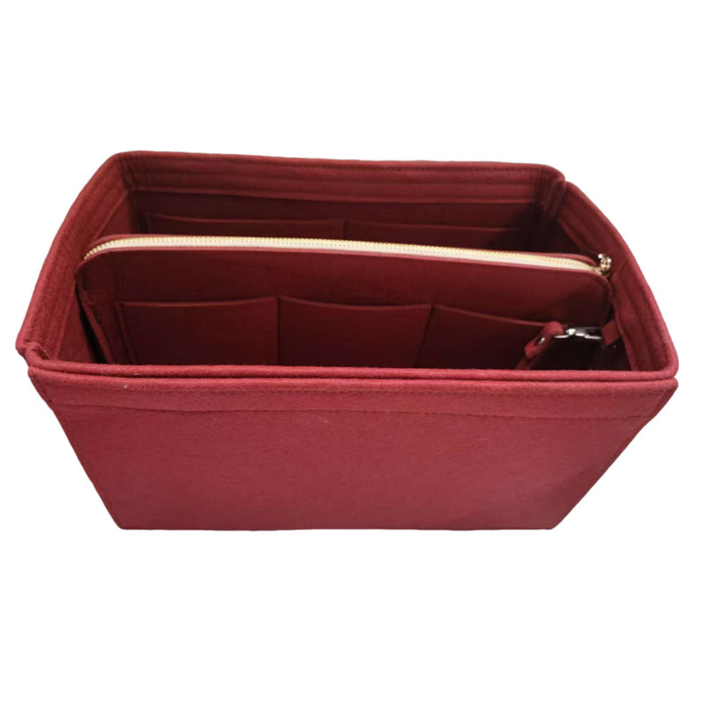 Thick Felt Tote Bag Organizer Insert with Multiple Pockets -Wine Red
