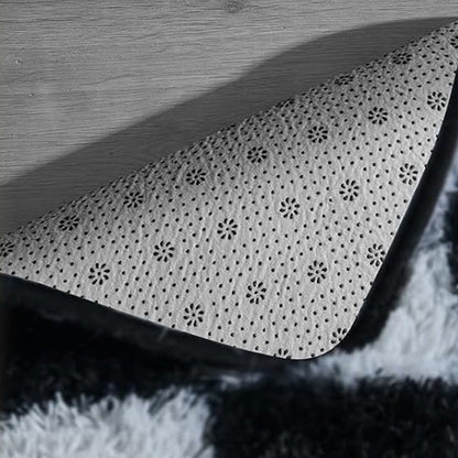 Checkered Plush Shaggy Rug Thickened Non Slip Carpet for Living Room Bedroom-Black