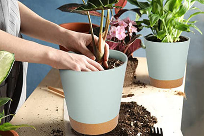 6Pcs Plastic Plant Flower Pots Self Watering Planters Sets-Green