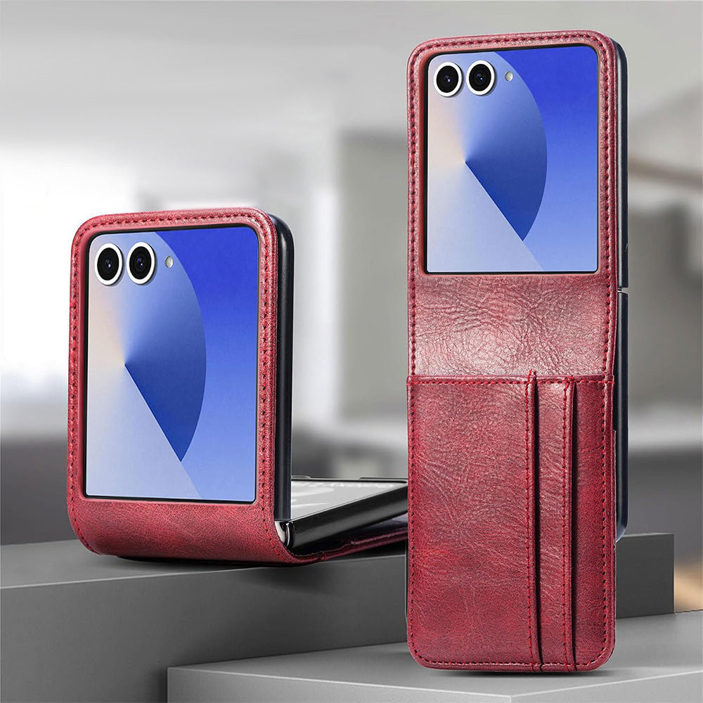PU Wallet Card Holder Case for Samsung Galaxy Z Flip 6 7 8 with Stand - Red