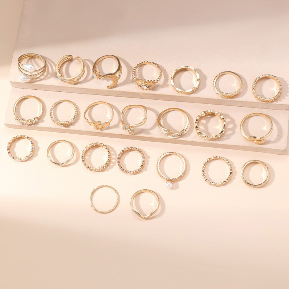 23Pcs Geometric Knuckle Ring Set Stackable Rings -Gold