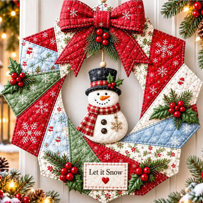 Christmas Wreath DIY Sewing Kit with Precut Fabric for Door Decor - Snowman