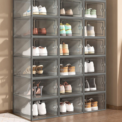 2 Pcs Clear Stackable Shoe Boxes Plastic Sneaker Containers for Closet Under Bed-Grey