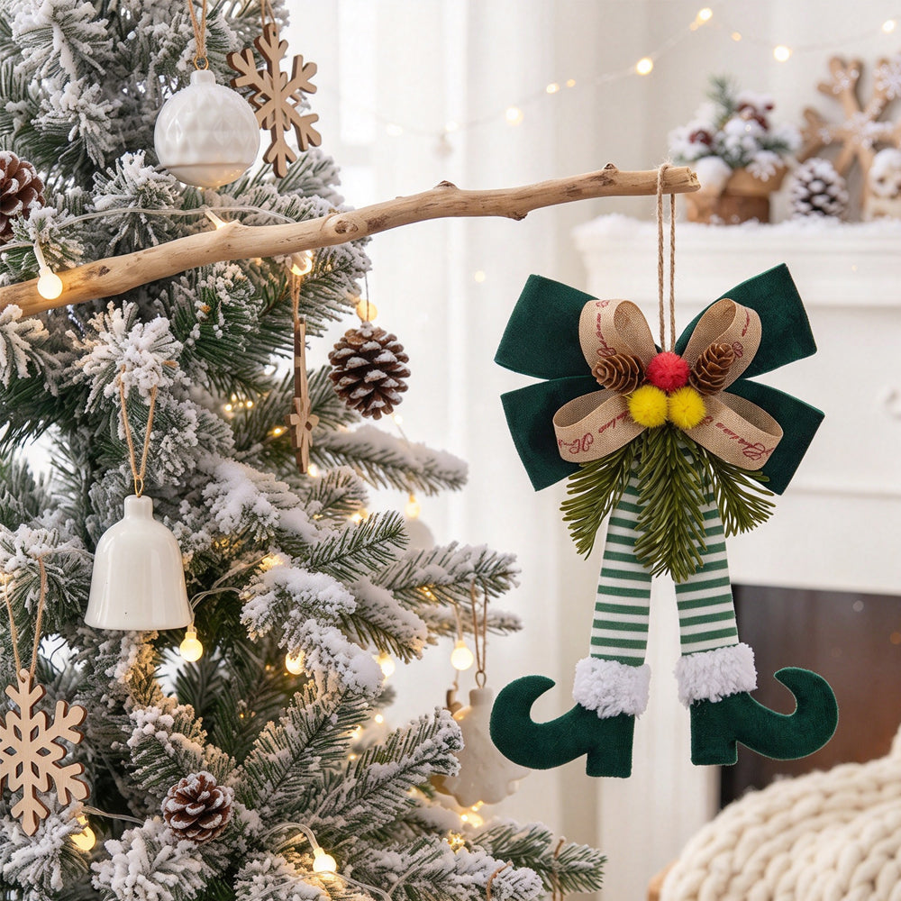 Christmas Bow Elf Leg Hanging Ornaments Christmas Tree Decor - Green