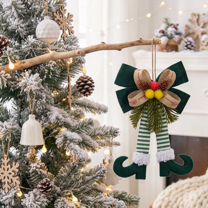 Christmas Bow Elf Leg Hanging Ornaments Christmas Tree Decor - Green