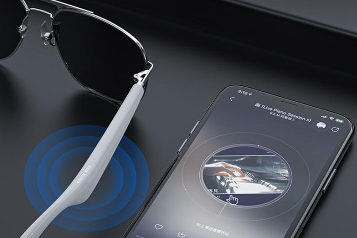 Smart Bluetooth Sunglasses Built-in Open Ear Music and Speaker for Men and Women -White