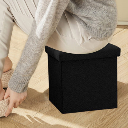 Foldable Storage Ottoman Shoe Bench with Thick Foam Lid - Black