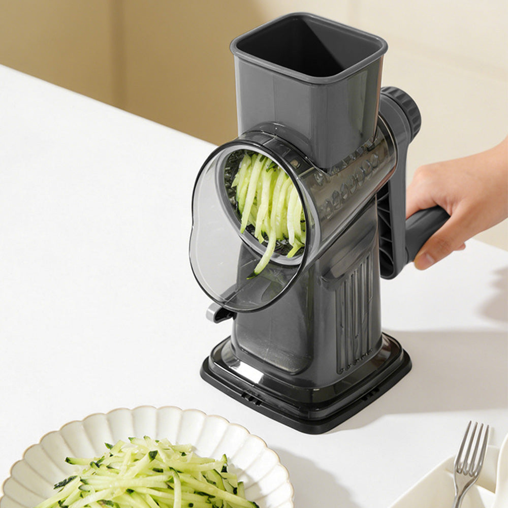 Rotary Vegetable Chopper 3-Blade Cylinder Hand-Cranked Slicer Shredder Grater-Grey