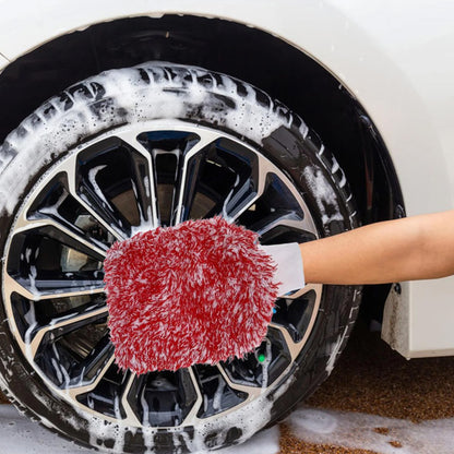2PC Microfibre Wash Mitt Car Detailing High Density Long Pile Scratch Free Mitt with Elastic Cuff-Red