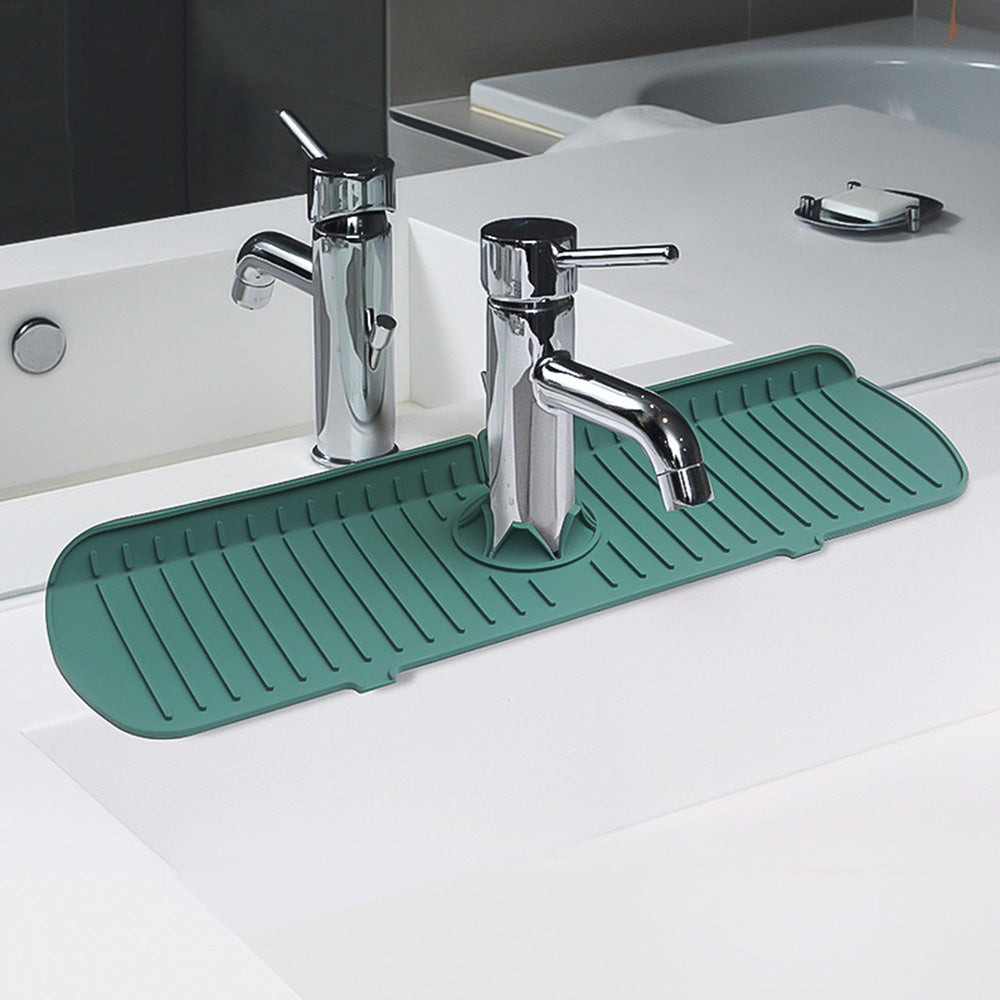 Kitchen Faucet Mat for Sink Silicone Splash Guard with Fast Drying Properties for Stone Sinks Green