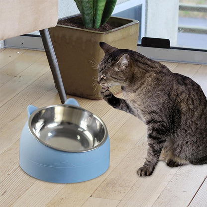 400ml Stainless Steel Tilted Pet Bowl Non-Slip Raised Feeder for Cats and Dogs-Blue