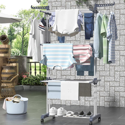 4-Tier Clothes Drying Rack Foldable Laundry Drying Rack with Wheels Gray
