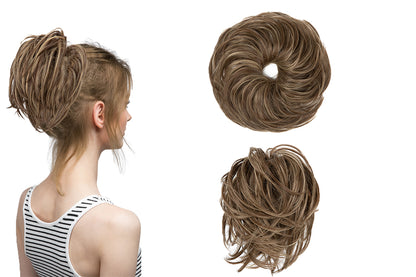 20CM High-Temperature Fiber Natural Messy Bun Scrunchy Thick Messy Bun Hair Piece-Ash Blonde