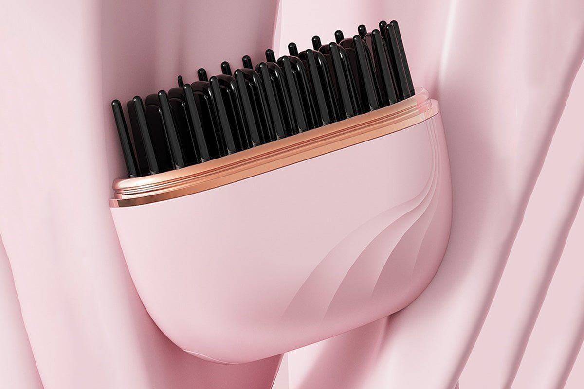 Rechargeable Wireless Mini Hair Straightener Comb - Pink