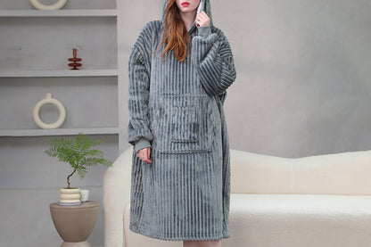 Wearable Blanket Sweatshirt for Women and Men Thick Flannel Hooded Sweatshirt Loungewear -Grey