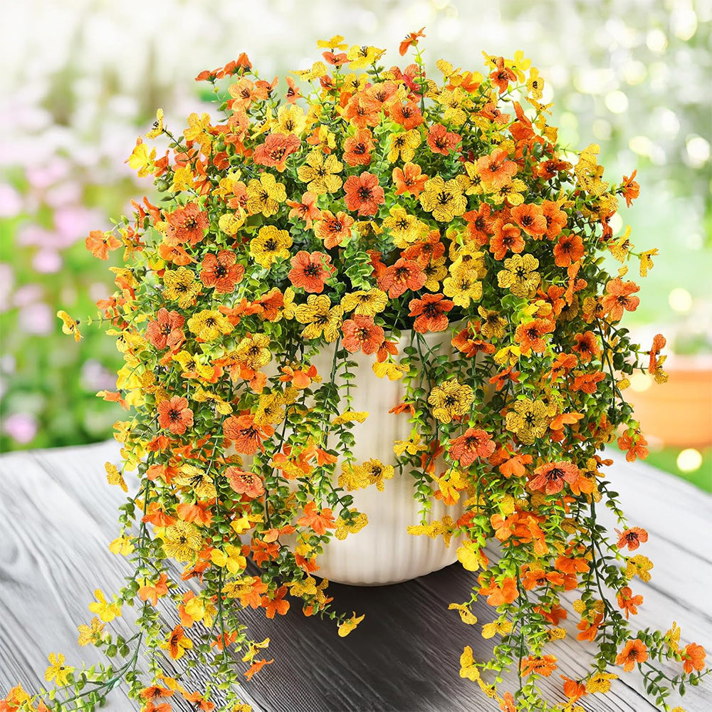 2Pcs Artificial Flowers Outdoor Hanging Faux Floral Decor for Planter Basket Window Box-Orange