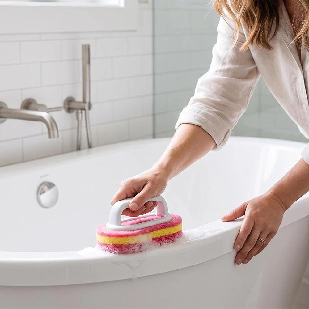 5 Piece Multi Layer Sponge Cleaning Brush Set for Kitchen Bathroom - Red