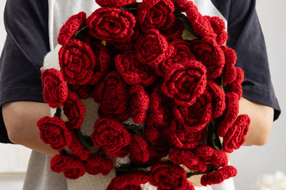 Handmade Knitted Flowers Rose Bouquet Blanket Knitted Throw Blanket -Red Camellia