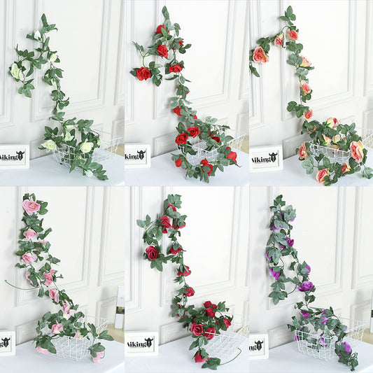 6Pcs Artificial Rose Vines Hanging Rose Flower Garlands For Wedding Home Floral Decor-Each Of Color