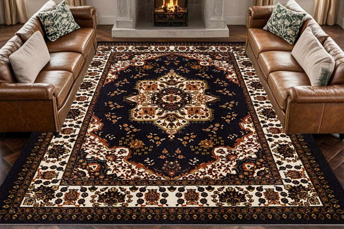 Vintage Boho Rug Non-Slip Floor Carpet - Brown