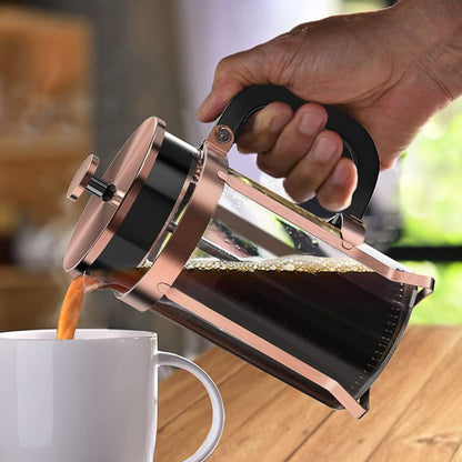 French Press Coffee Maker Borosilicate Glass Stainless Steel Brewer Cold Brew Cafetera-Gold