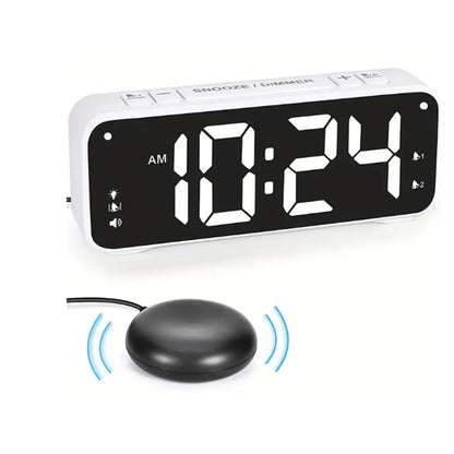 Digital Alarm Clock with Vibration Bed Shaker for Heavy Sleepers White