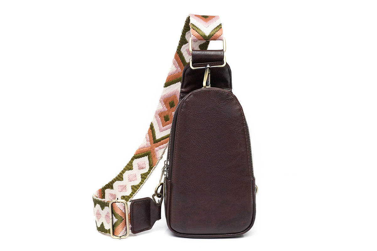 PU Leather Crossbody Sling Bag Multipurpose Chest Bag for Women-Coffee