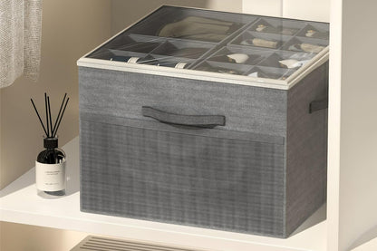 Shoe Organizer Foldable Shoe Storage Containers with Dividers and Lid -Grey