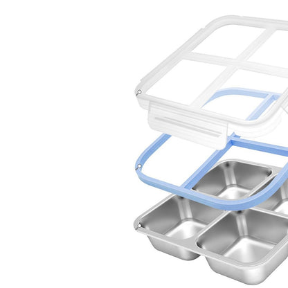 2Pcs Stainless Steel Snack Box With 4 Compartments Divided Meal Prep Container-Blue