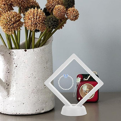 4Pcs Set 3D Floating Frame Display Holder Stands Clear Jewelry Storage Box