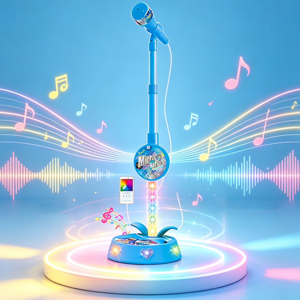 Karaoke Microphone Toy with Stand and Flashing Lights - Blue
