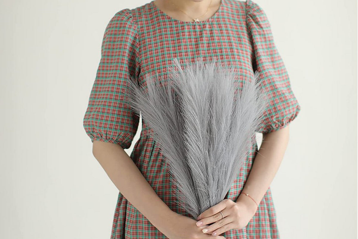4pcs Faux Pampas Grass Boho Room Decor Flowers Bunches for Wedding Party-Gray