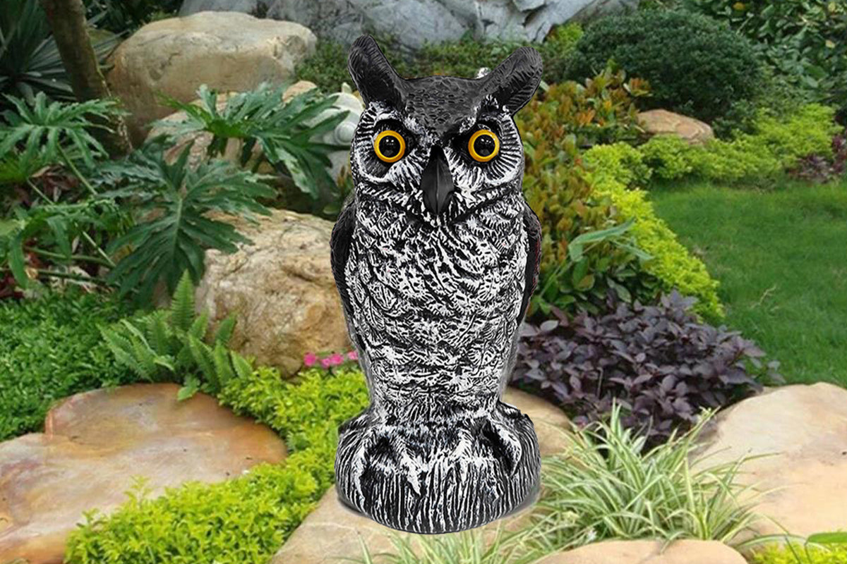 Large Fake Owl Decoy to Scare Birds Away Garden Bird Deterrents for Outside -Red