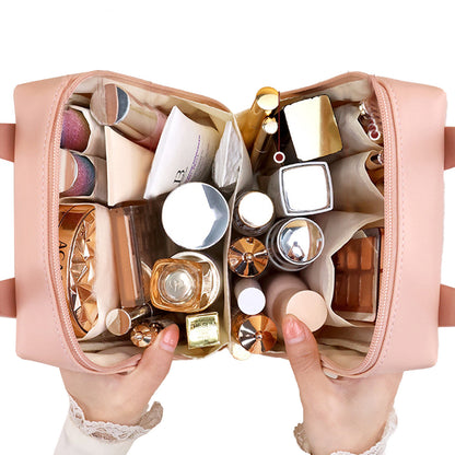 PU Leather Makeup Bag Travel Cosmetic Bag Multi-functional Toiletry Bag Daily Use Pink
