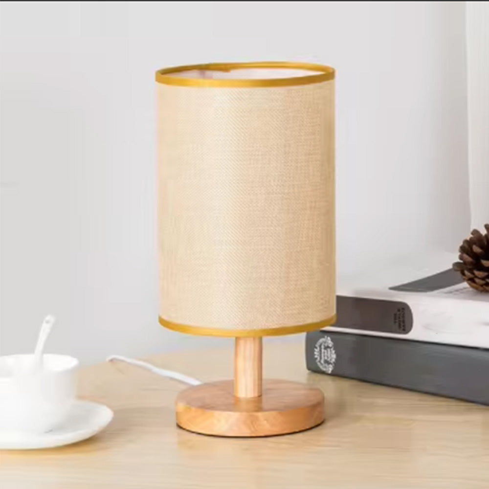 USB Powered Small Bedside Night Light Minimalist Table Lamp with Round Fabric Shade for Bedroom College Dorm Yellow