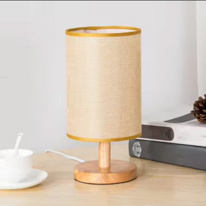 USB Powered Small Bedside Night Light Minimalist Table Lamp with Round Fabric Shade for Bedroom College Dorm Yellow