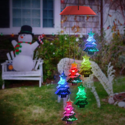 2pcs LED Solar Christmas Tree Wind Chime Lights -Red