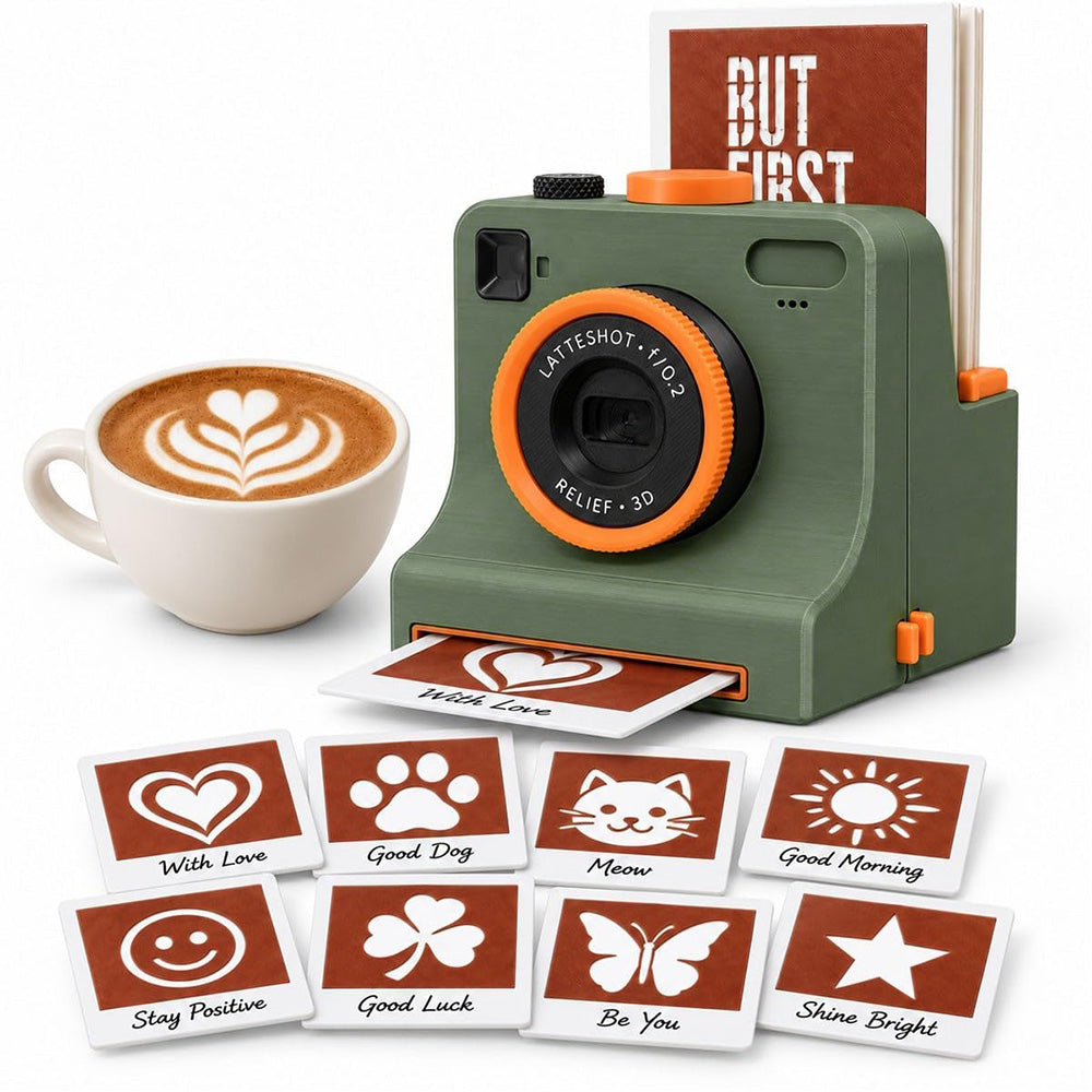 Retro Coffee Latte Art Stencil Tool with 4 Dessert Design Cards - Green