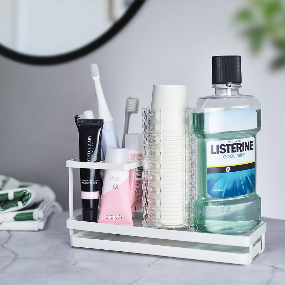 Bathroom Toothbrush Holders Metal Tooth Brush Toothpaste Organizer with Drainage White