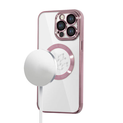For iPhone 15 Series Magnetic Phone Cover Shockproof Plating Case Cover Rose Gold