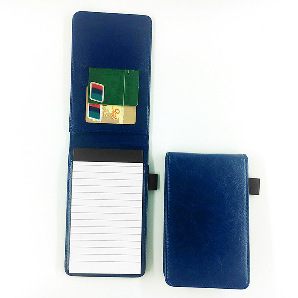 A7 Mini Pocket Notebook PU Leather Notepad with Pen Holder Card Slot-Blue