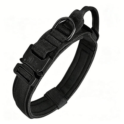 Adjustable Dog Collar with Handle Tactical Nylon Pet Collar for Medium Large Dogs-Black
